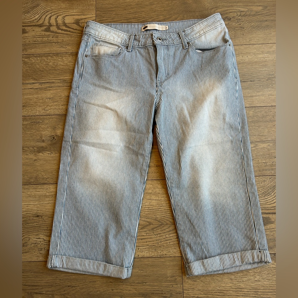 Levi's Women's Blue & White Striped Cropped Jeans